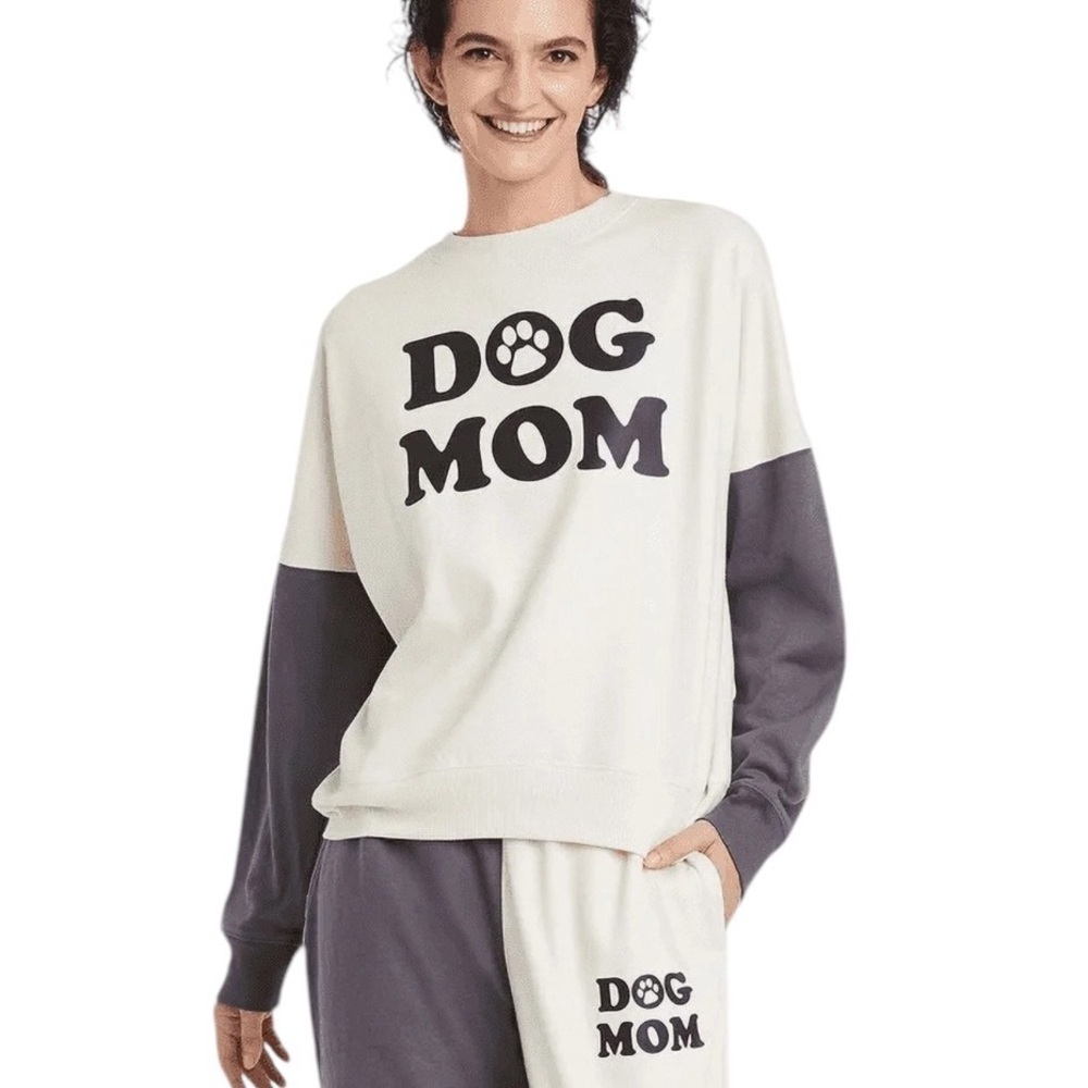 Boutique Dog Mom Colorblock Graphic Sweatshirt - Off-White/Gray Size 1X